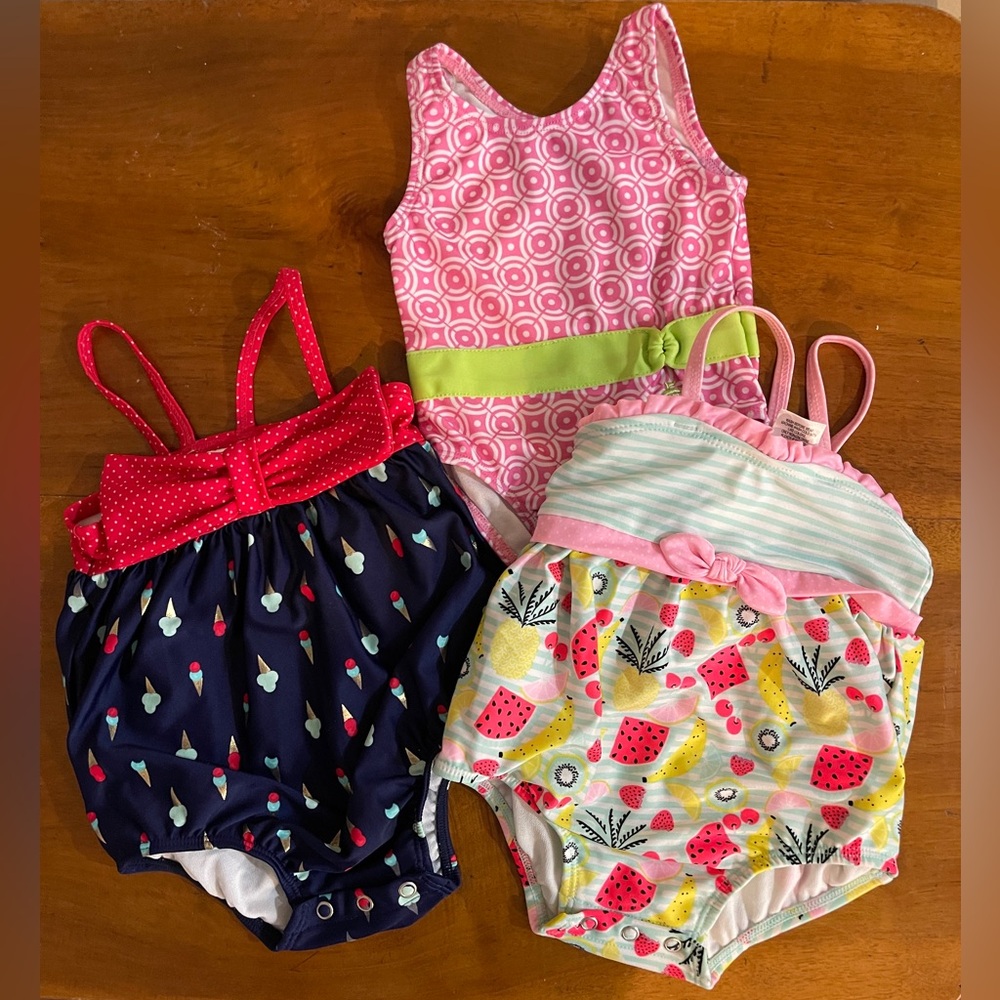 Three Infant Girls Swimsuits  6 mos